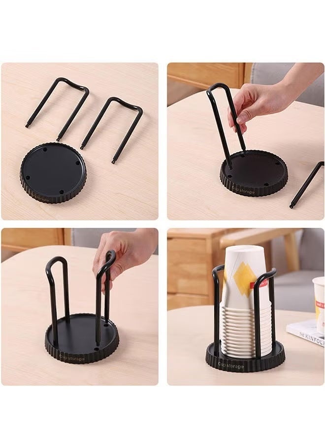 MANBO Two paper cup holders, disposable cup lid organizer, coffee cup dispenser/dispenser, storage station for coffee shops, milk tea shops, restaurants, offices, and restrooms (black and beige) - Image 5